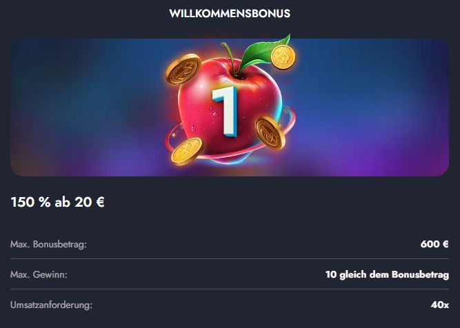 Martin Casino Willkommensbonus mit 150 Prozent ab 20 Euro und bis zu 600 Euro Bonus