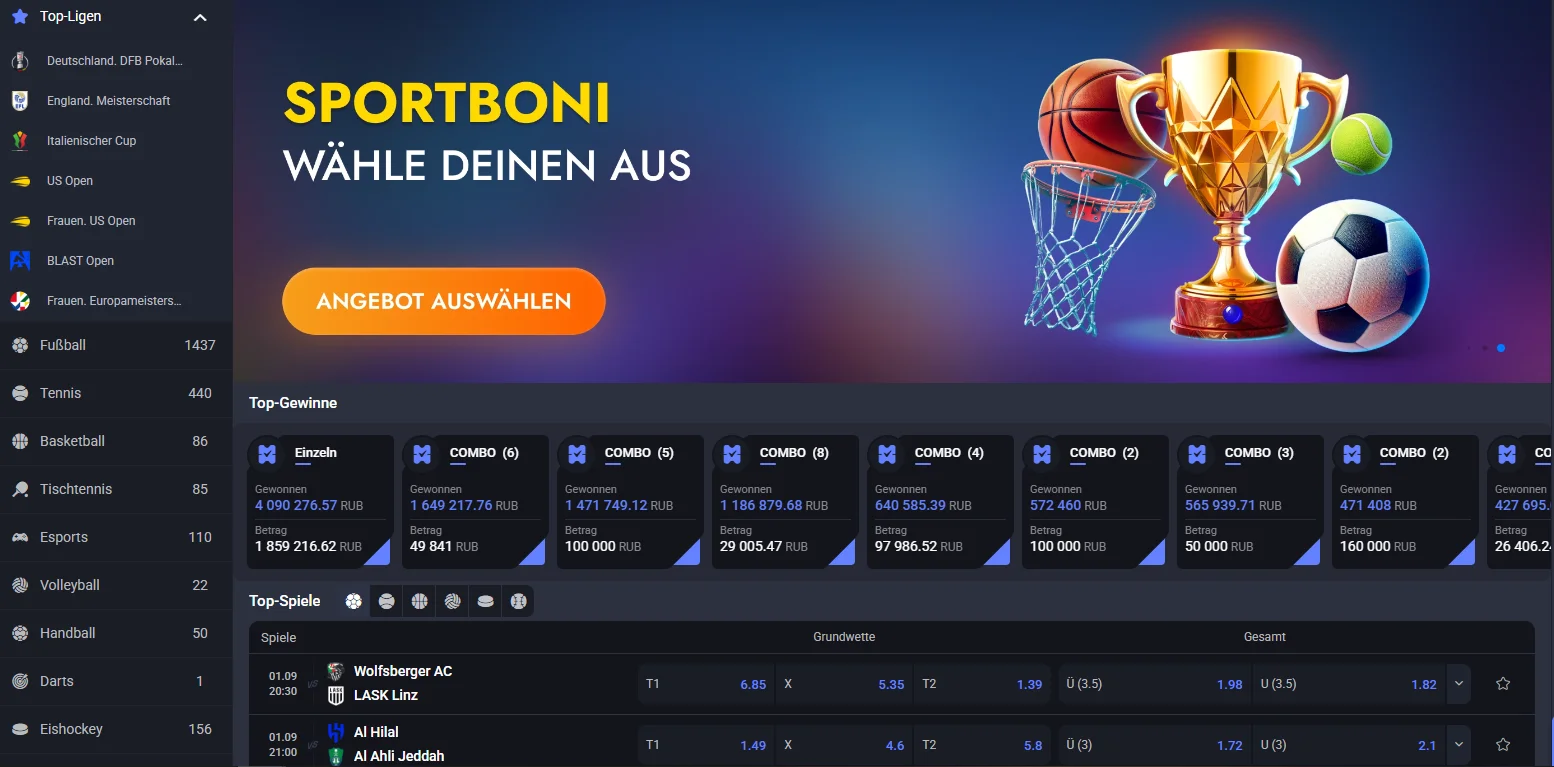 Martin Casino Sportwetten mit Fußball Tennis Basketball und weiteren Wettmärkten