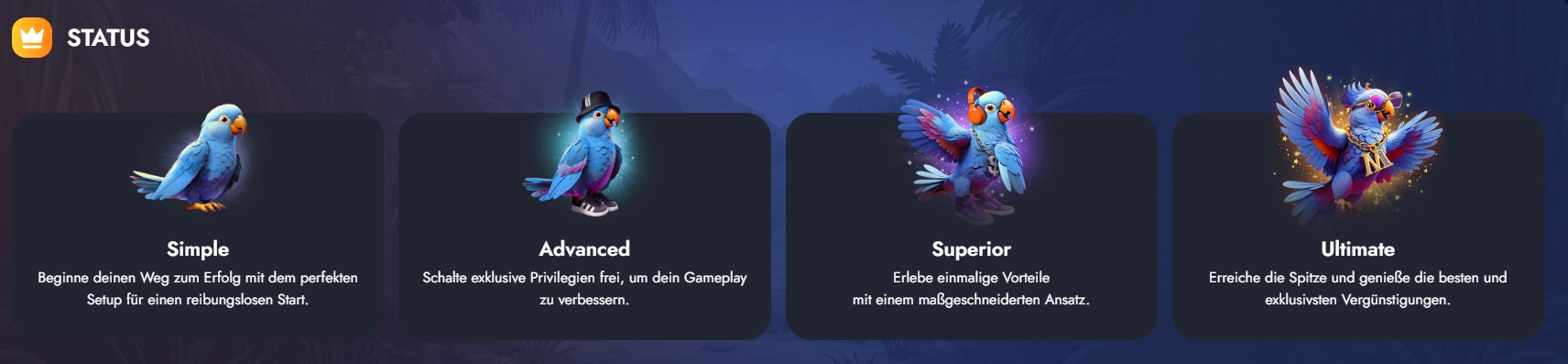 Martin Casino VIP-Programm mit den vier Stufen Simple Advanced Superior und Ultimate